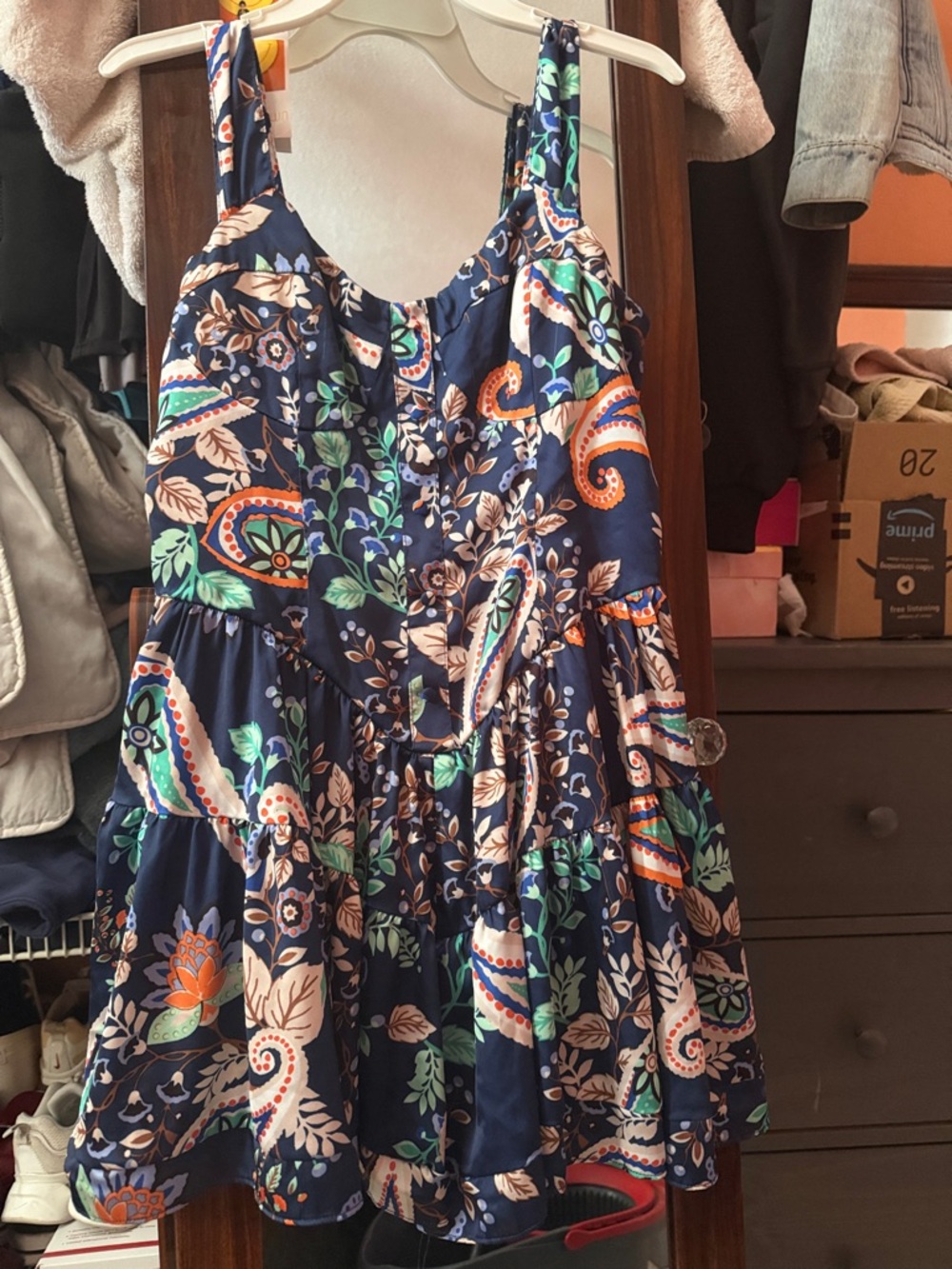 Lulu's Navy Dress with Multicolor Trim